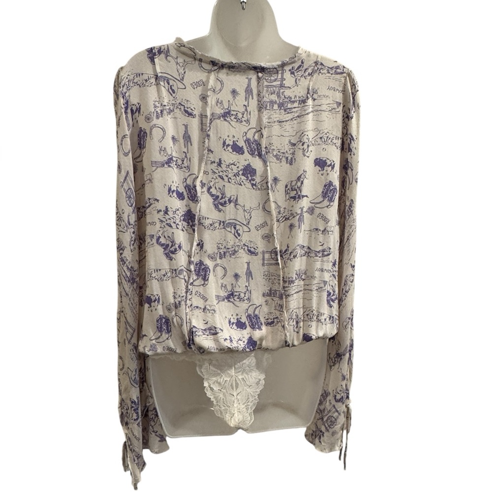 Free People Intimately | Everything's Rosy Bodysuit Western Print Deep-V Boho - Picture 8 of 14